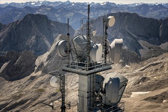 Modern transmission mast on the summit of the Zugspitze