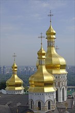 View of the golden domes of the Cathedral of the Assumption of the Virgin Mary from the Great Bell Tower