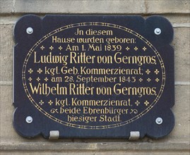 Commemorative plaque to Ludwig and Wilhelm Ritter von Gerngros