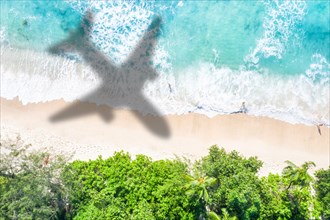 Holiday sea travel airplane shadow fly aerial photo beach air travel