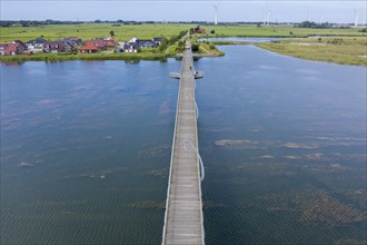Aerial view with footbridge over the lake Wangermeer