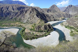 Mountainous landscape with river bend of Rio Apurimac