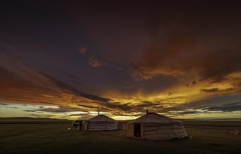 Sunset in the Mongolian steppe