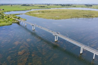 Aerial view with footbridge over the lake Wangermeer