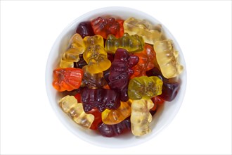 Gummy bears candy from above clipping on a white background