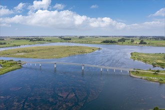 Aerial view with footbridge over the lake Wangermeer