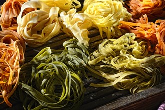 Assorted coloured noodles