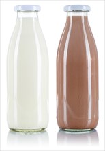 Milk and cocoa bottle milk bottle cropped crop on a white background