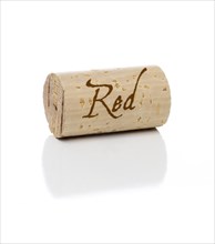 Red branded wine cork isolated on a white background