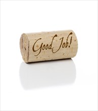 Good job branded wine cork isolated on a white background