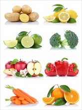 Fruits fruits and vegetables collection apple potatoes oranges carrots colors fresh exempted isolated against a white background