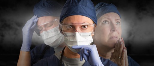 Female doctor or nurse wearing PPE crying