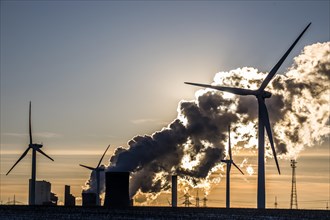 Wind turbines and coal-fired power plant