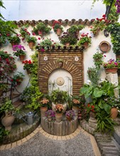 Fountain in the courtyard decorated with flowers