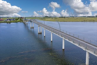 Aerial view with footbridge over the lake Wangermeer