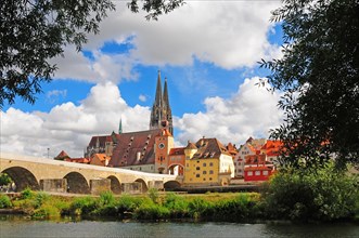 Regensburg with cathedral and stone bridge