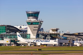 A Finnair Embraer 190 aircraft with registration OH-LKF at Helsinki Airport