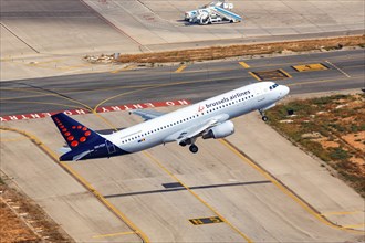 A Brussels Airlines Airbus A320 with the registration OO-TCH takes off from Palma de Majorca Airport