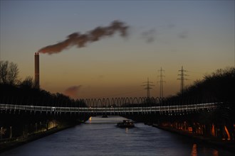 Rhine-Herne-Canal with illuminated Rehberger bridge