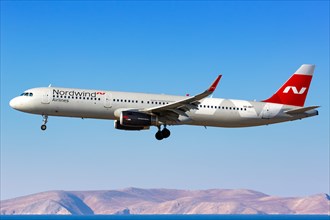 An Airbus A321 aircraft of Nordwind Airlines with registration number VQ-BRT lands at Heraklion airport
