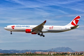 A Czech Airlines Airbus A330-300 with registration OK-YBA lands at Barcelona Airport