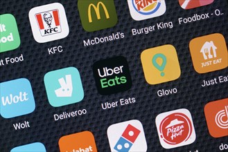 Food delivery and take away apps on a smartphone