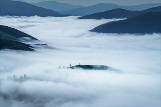 Fog in Orkhon river valley in the morning
