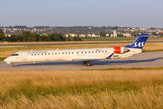 A Bombardier CRJ-900 of SAS Scandinavian Airlines with registration EI-FPG at Stuttgart Airport