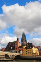 Regensburg with cathedral and stone bridge