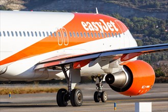 An Airbus A320 of EasyJet Switzerland with the registration HB-JZZ at Malaga Airport