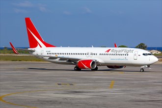 A RoyalFlight Boeing 737-800 with registration VQ-BRF at Rhodes Airport