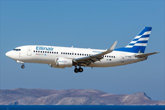 An Ellinair Boeing 737-300 with registration LZ-BVL lands at Heraklion Airport
