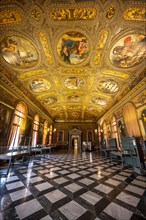 Splendid exhibition room with ornate ceiling vault