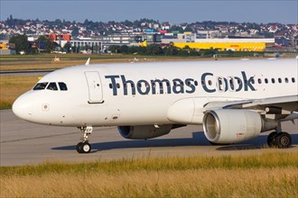 A Thomas Cook Airbus A320 with registration LY-VEF at Stuttgart Airport