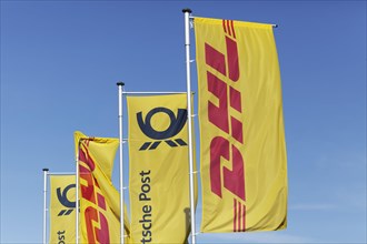 Flags with logos DHL and Deutsche Post