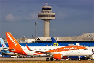 An Airbus A320 of easyJet with the registration G-EZRU at the airport Palma de Majorca