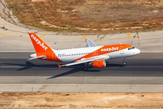 An EasyJet Airbus A319 with registration G-EZGF takes off from Palma de Majorca Airport