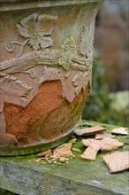 Frost damage to decorative terracotta pot