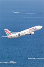 An Air Europa Boeing B737-800 with the registration EC-LTM takes off from Palma de Majorca Airport