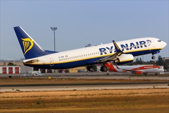 A Ryanair Boeing B737-800 with the registration EI-ENP takes off from Palma de Majorca Airport