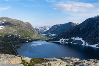 Mountain lake in the mountains over Geirangerfjord