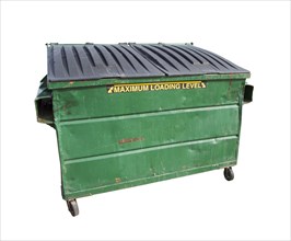 Green trash or recycle dumpster isolated on A white background with clipping path