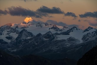 Sunrise over summit of Oetztaler Wildspitze