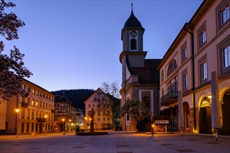 Twilight at the spa square with protestant church