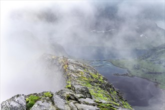 Fjords and mountains in the fog
