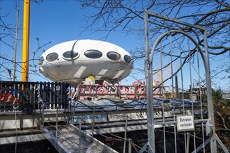 Futuro House on barge on the Spree