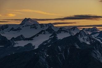 Sunset over summit of Oetztaler Wildspitze
