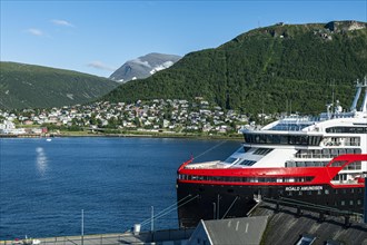 Hurtigruten ship in the harbour of Tromso