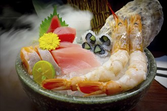 Sushi meal with shrimp served on the table