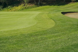 Abstract of bunkers and putting green on a spring day